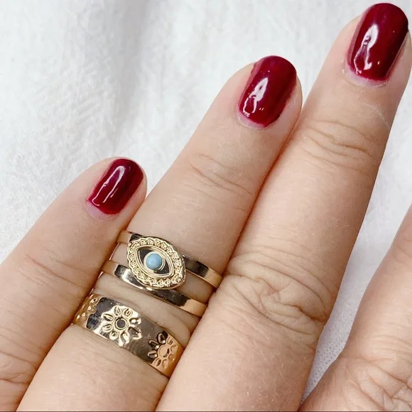 ❣️$25/3❣️ Turquoise Eye Gold Plated 2 Rings Set - Picture 6 of 11